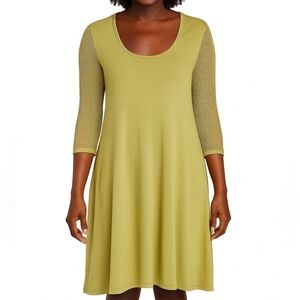 Elegant Olive Asymmetrical Dress with Mesh Sleeves